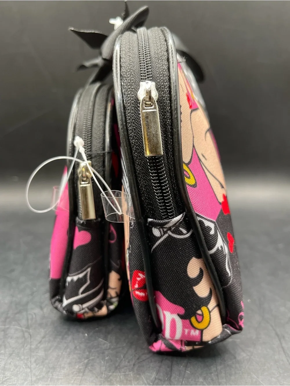 Betty Boop 2-Piece Makeup Bag Set - Pink Black Cartoon Cosmetic Pouches NWOT